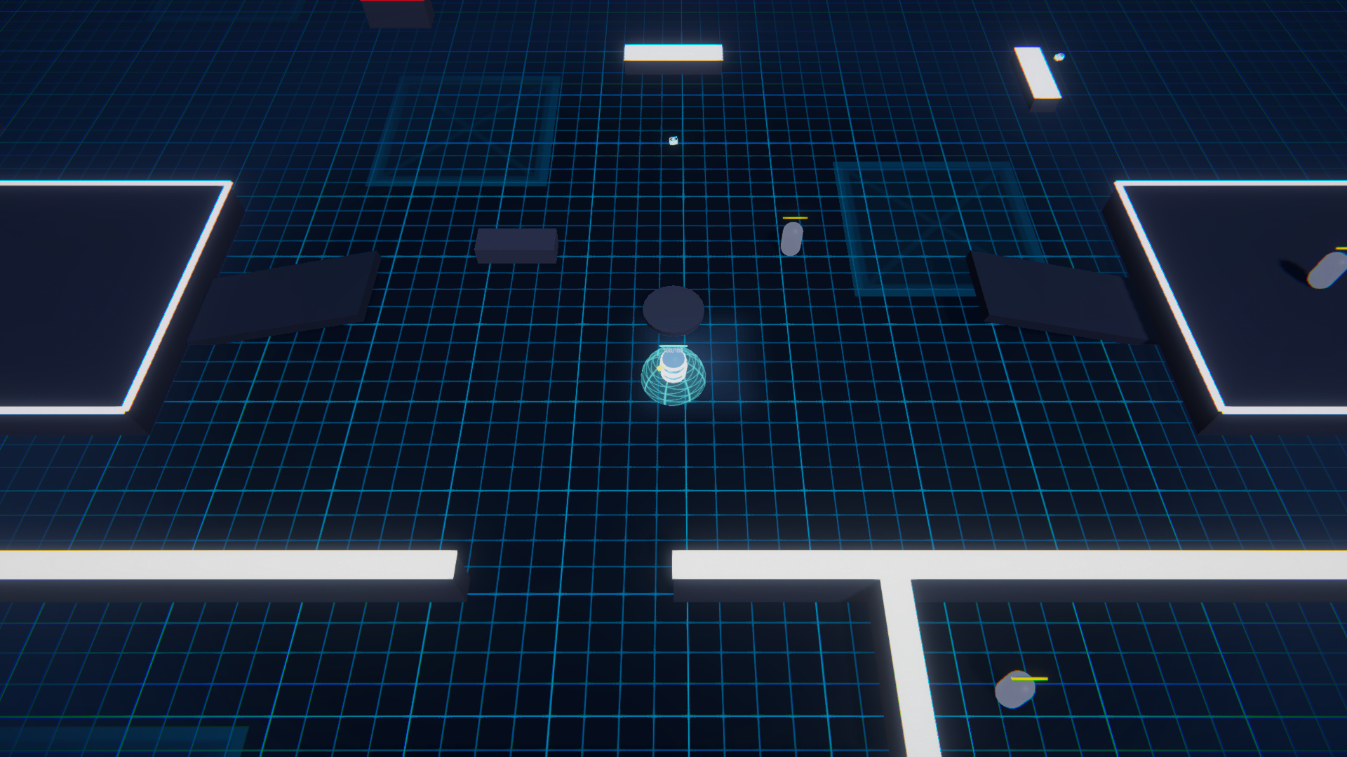 A glowing energy dome standing on a neon grid floor in the ARENA game